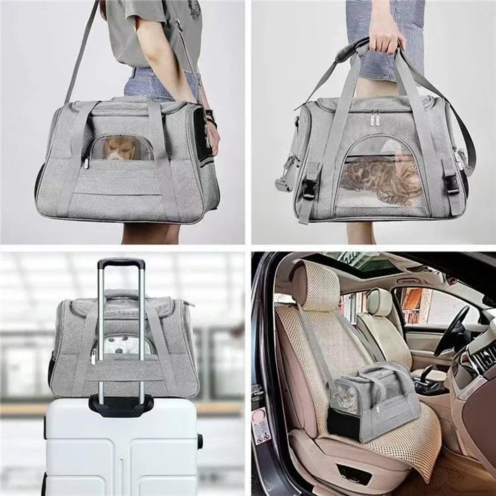 Bolsa transportadora portátil para Gato, bolsas para cachorros de viaje al aire libre, bolso plegable de malla transpirable para gatos y perros, bolsa de transporte para gatos de viaje - imagen 2