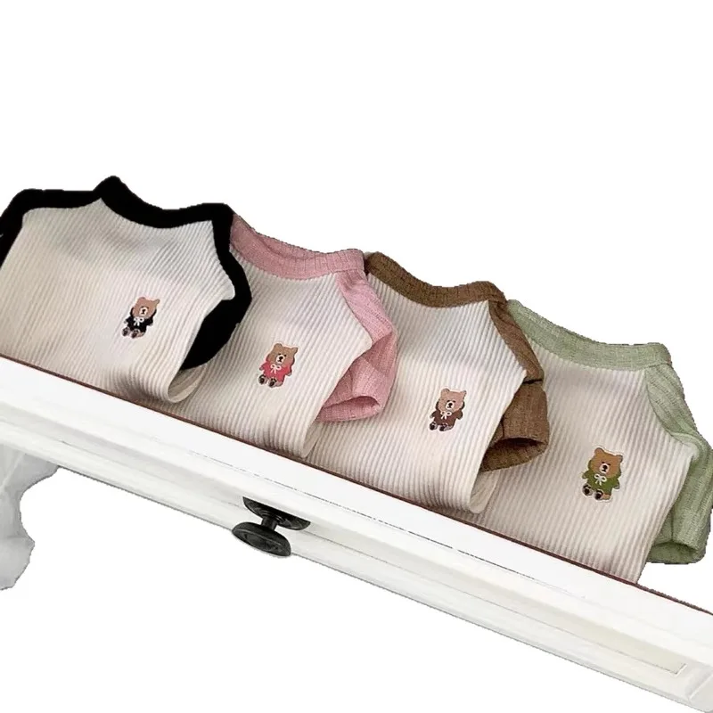 Ropa bonita de estilo europeo para mascotas, camisa de fondo de punto de peluche, chaleco de manga con parche de Pomerania, jersey cálido de invierno Yorkshire - imagen 5