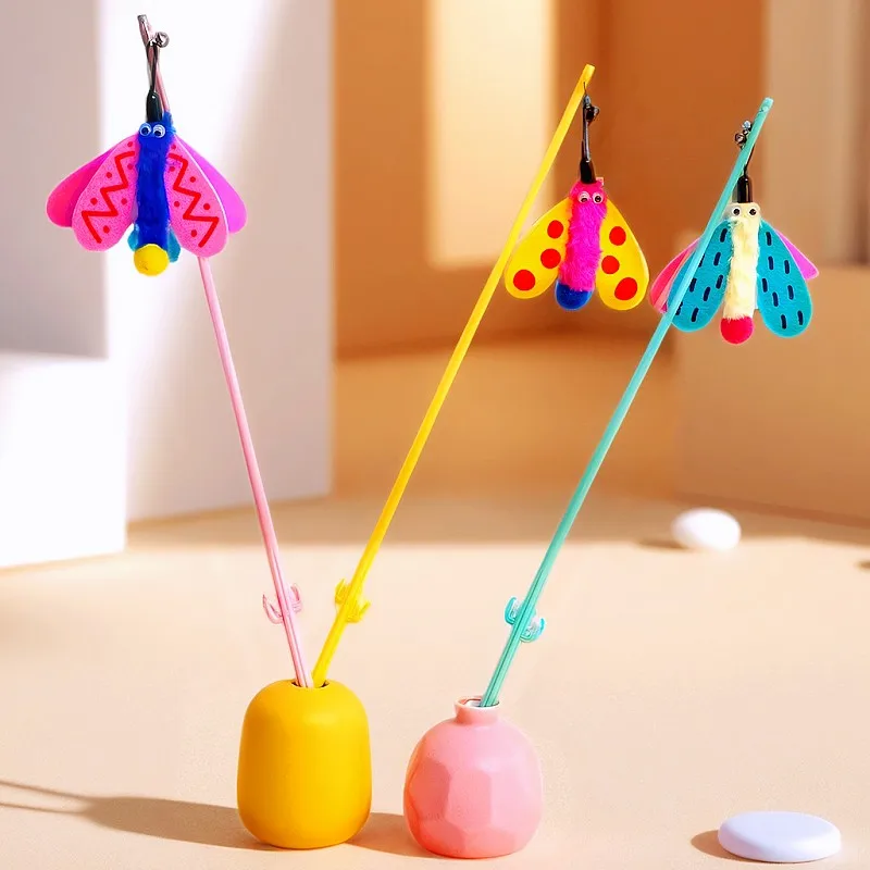 Varita interactiva para gatos con mariposa y insectos coloridos - imagen 3