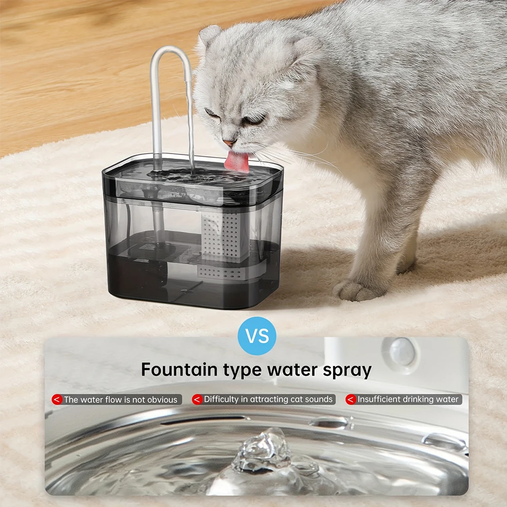 Fuente de agua para gatos con filtro automático USB, bebedero para gatos negro transparente de recircular, dispensador automático ultrasilencioso para beber para mascotas