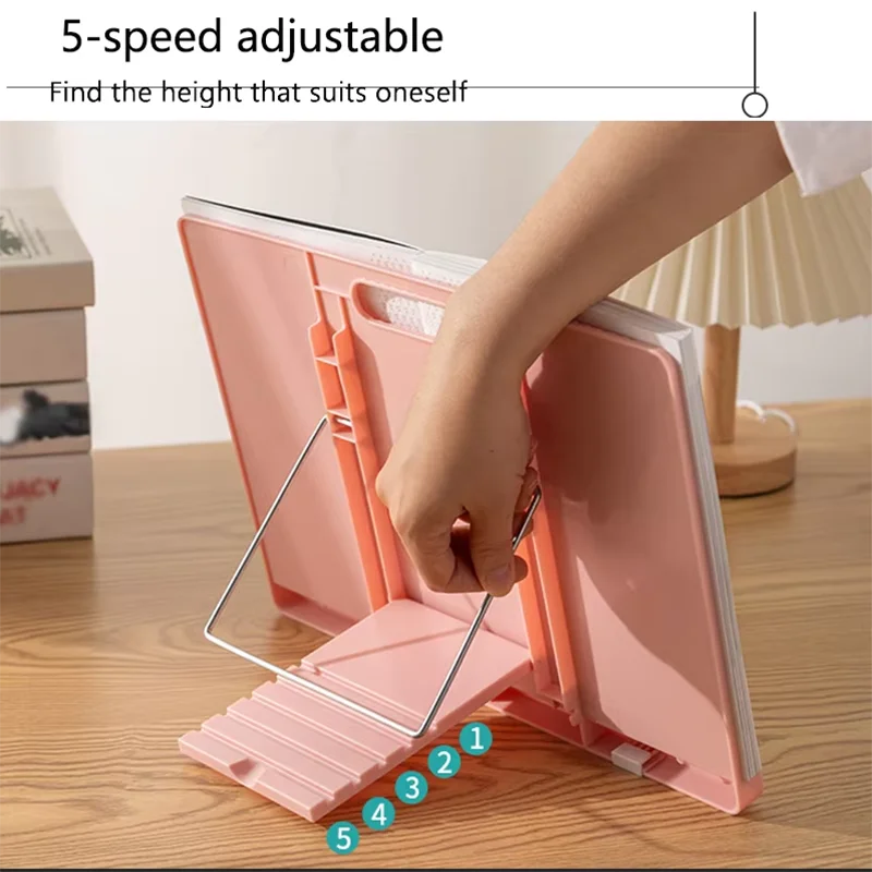 BEISHI-soporte de escritorio ajustable para lectura con Clips de página, soporte de lectura de libros plegable de plástico, soporte para tableta y portátil para iPad - imagen 4