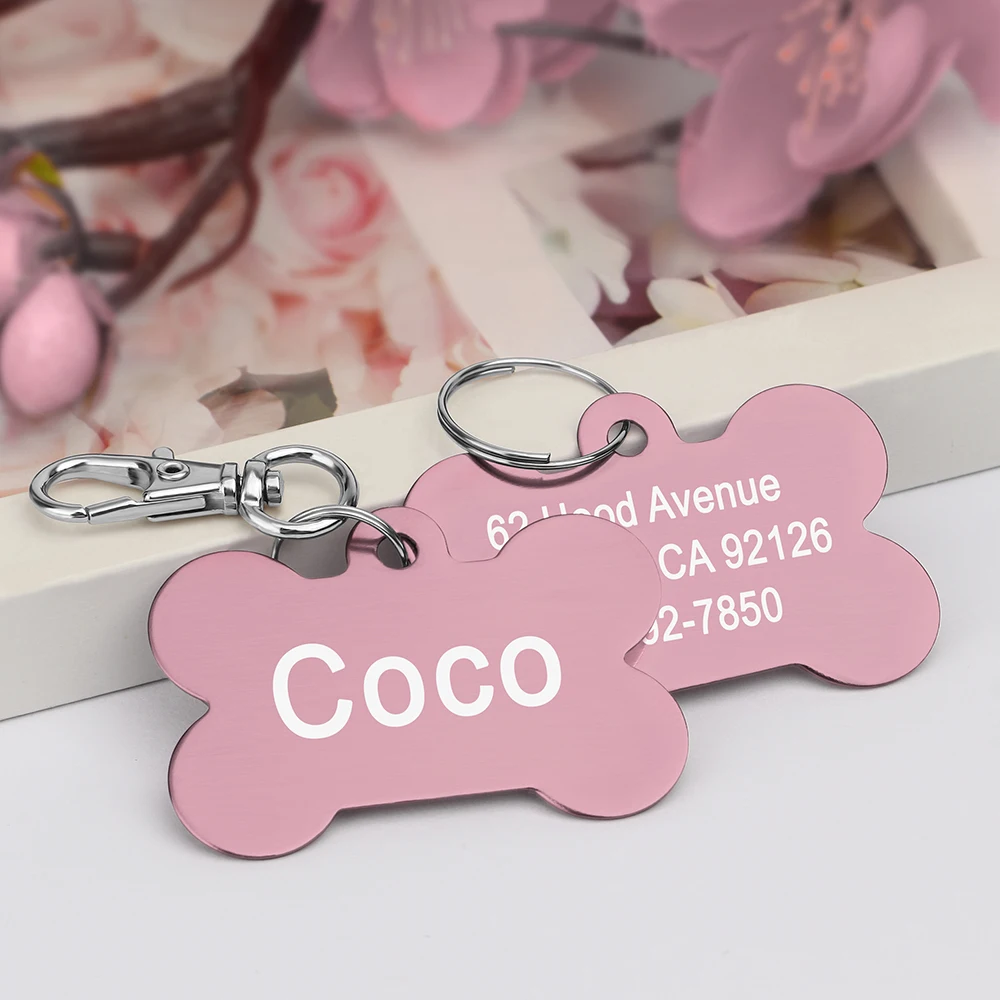 Etiqueta de identificación de mascota en forma de hueso, etiquetas de nombre personalizadas para perro y gato, Collar con grabado libre antipérdida, colgante de hueso para mascota pequeña, mediana y grande - imagen 3