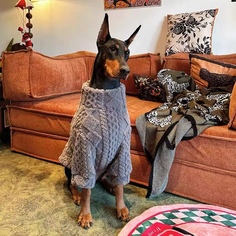 Suéter gris de invierno para perros grandes, ropa gruesa y cálida de punto para perros, abrigos Doberman Golden Retriever, ropa para perro - imagen 4
