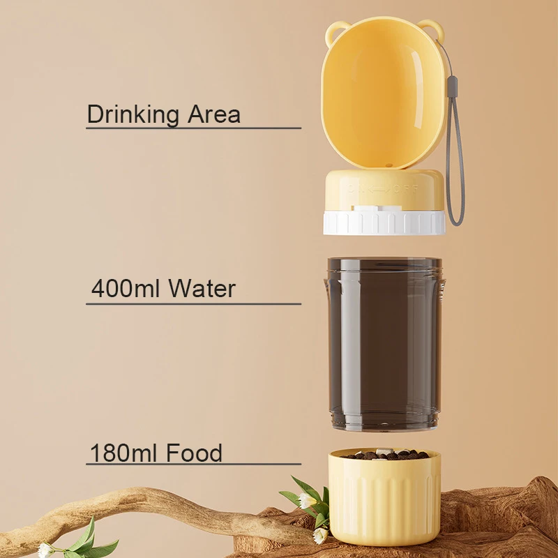 Botella de agua portátil 2 en 1 para perros, contenedor de agua para mascotas con almacenamiento de alimentos, tazón para beber de viaje para mascotas, suministros para perros y gatos - imagen 2