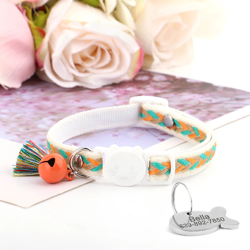 Collar de nailon personalizado para gatos, collares de seguridad separables para perros pequeños y gatos, Collar personalizado con etiqueta de identificación para mascotas con campana, regalo para gatos y perros - imagen 3