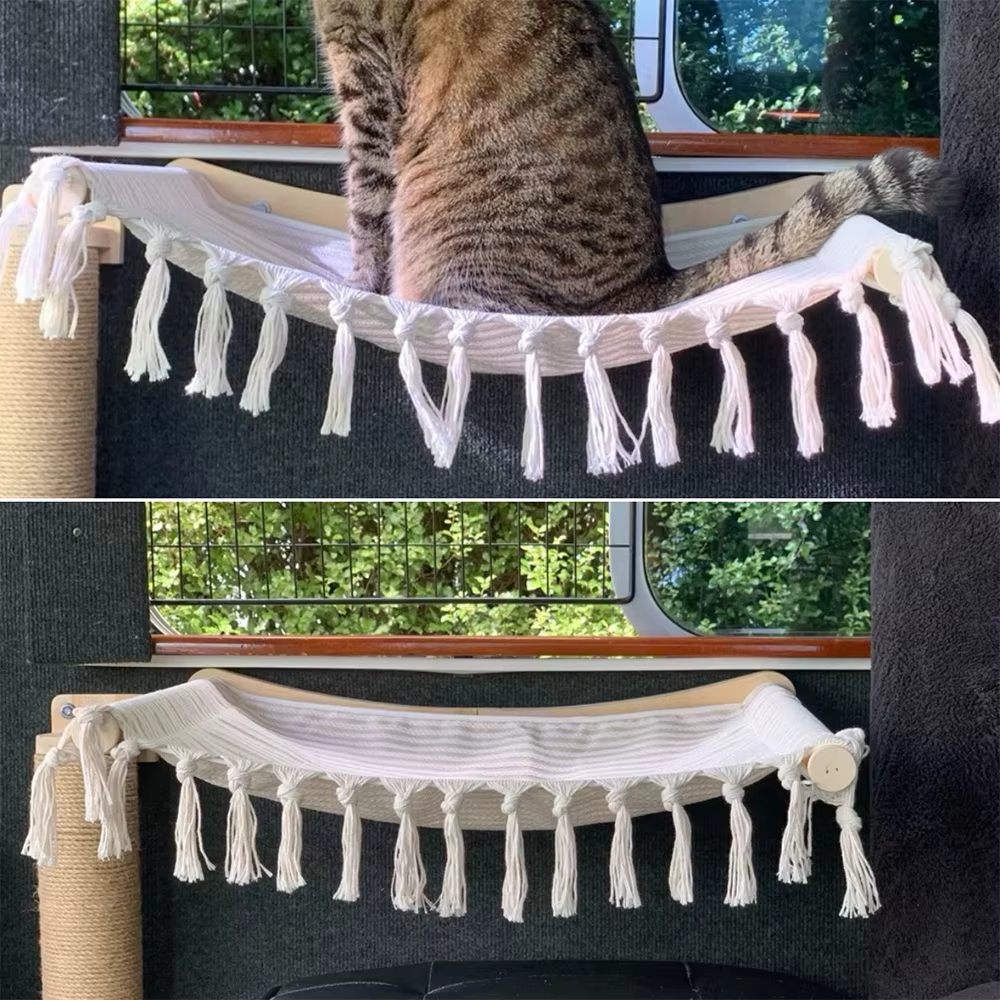 Estante elevado para gatos – Montaje en pared, madera natural - imagen 2