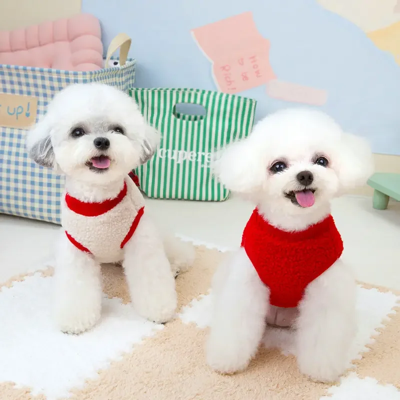 Abrigo de terciopelo a cuadros para otoño/invierno para mascotas, abrigo de Navidad, bonito bolsillo de encaje a cuadros, oso de peluche, perro pequeño, abrigo de terciopelo de cordero - imagen 2