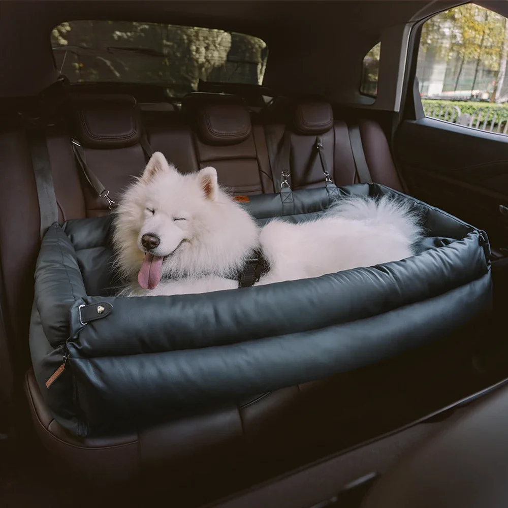 Torno de salida para mascotas, asiento de coche de cuero sintético de lujo para perros, cama de coche para gatos, cama elevadora, asiento de coche para perros y gatos, asiento de viaje - imagen 4