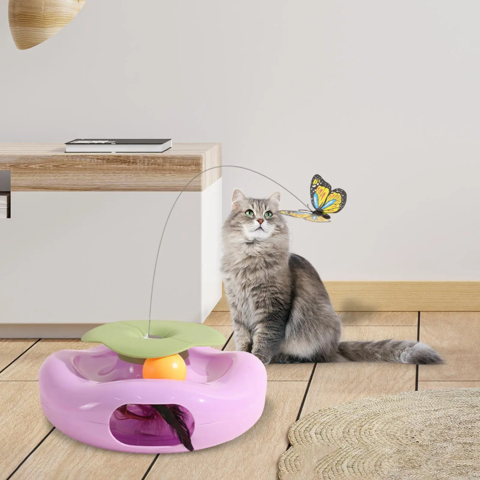 Suministros de ejercicio interactivos para gatos, mariposa eléctrica ligera portátil con pluma para gatos de interior - imagen 4