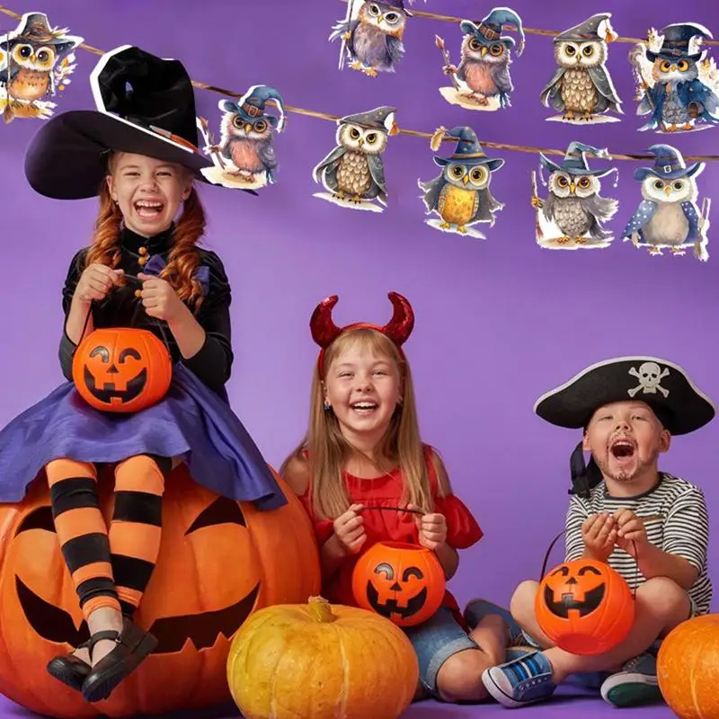 Adornos de pared de búho de mago, decoración de Halloween, tema de Halloween, Banner de búho con cuerda para el hogar, 8/16 piezas - imagen 5