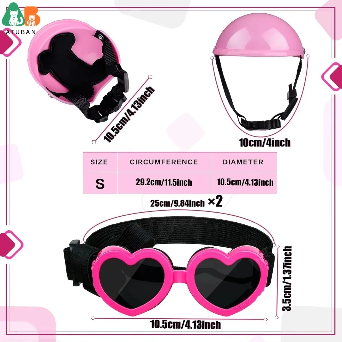 ATUBAN 2 piezas casco y gafas para perros pequeños gafas de sol para cachorros protección UV casco para mascotas con cinturón ajustable motocicleta dura para perros - imagen 2