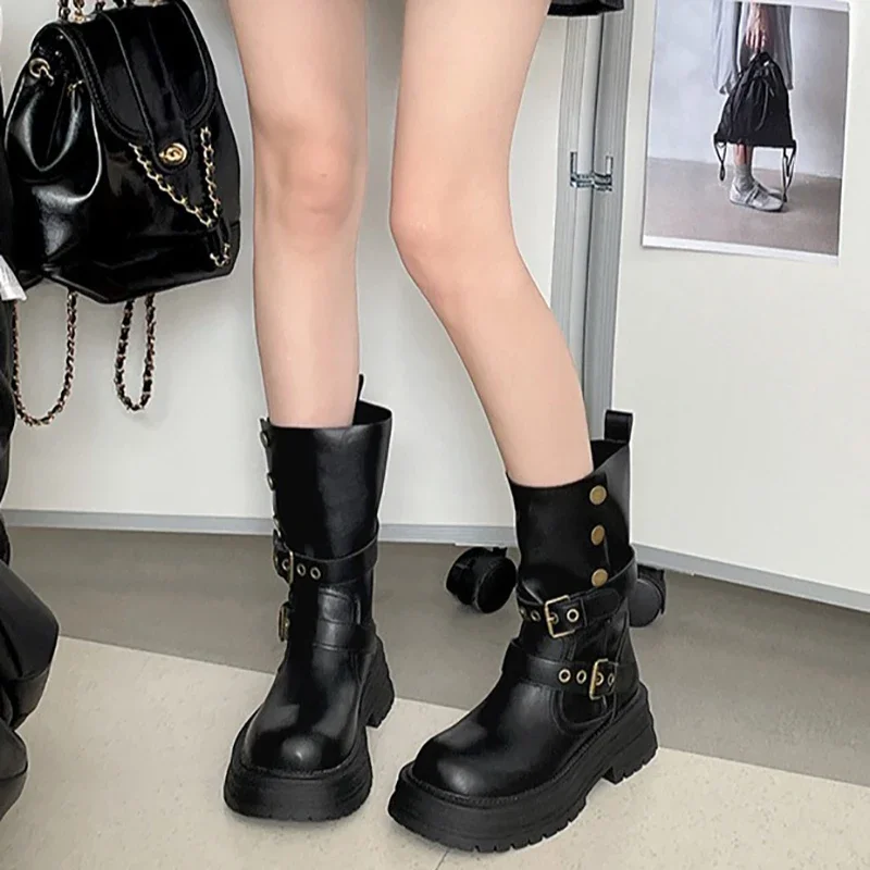 Botines de época góticos mujer – Tacón cuadrado y media pantorrilla - imagen 3
