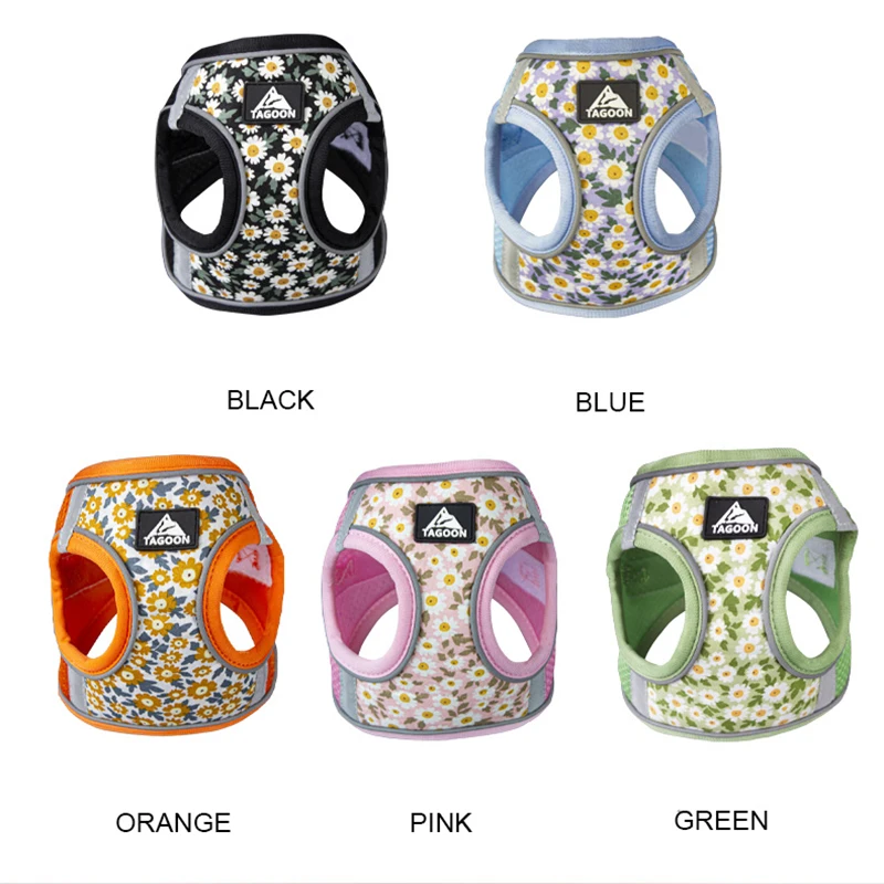 Floral Pet Harness and Leash Set for Small Dogs Reflective Puppy Harness Anti Escape Meash Cat Chest Strap Dog Walking Supplies - imagen 5