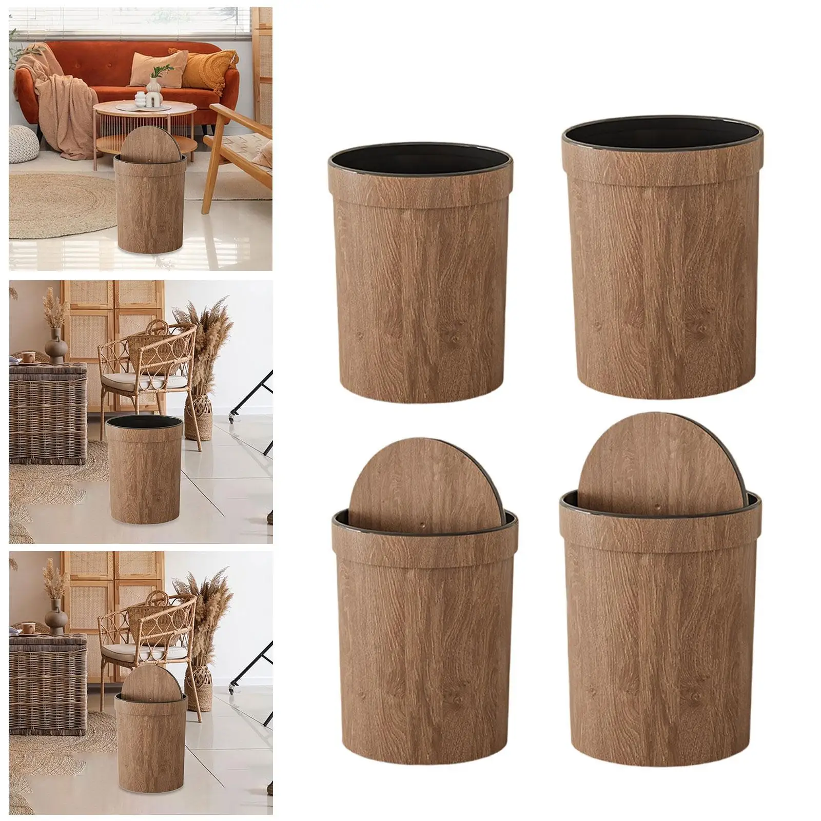 Trash Can Imitation Wood Grain Stylish Accessory Garbage Container Storage Bin Wastebasket for Office Home Study Laundry Room