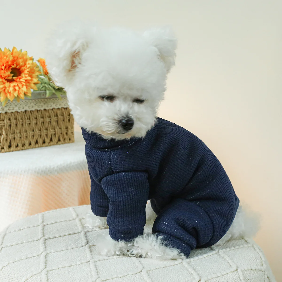 Mono de cobertura completa para perro, ropa gruesa de invierno para perros pequeños, pijamas con forro polar Sherpa, clima frío súper cálido - imagen 4