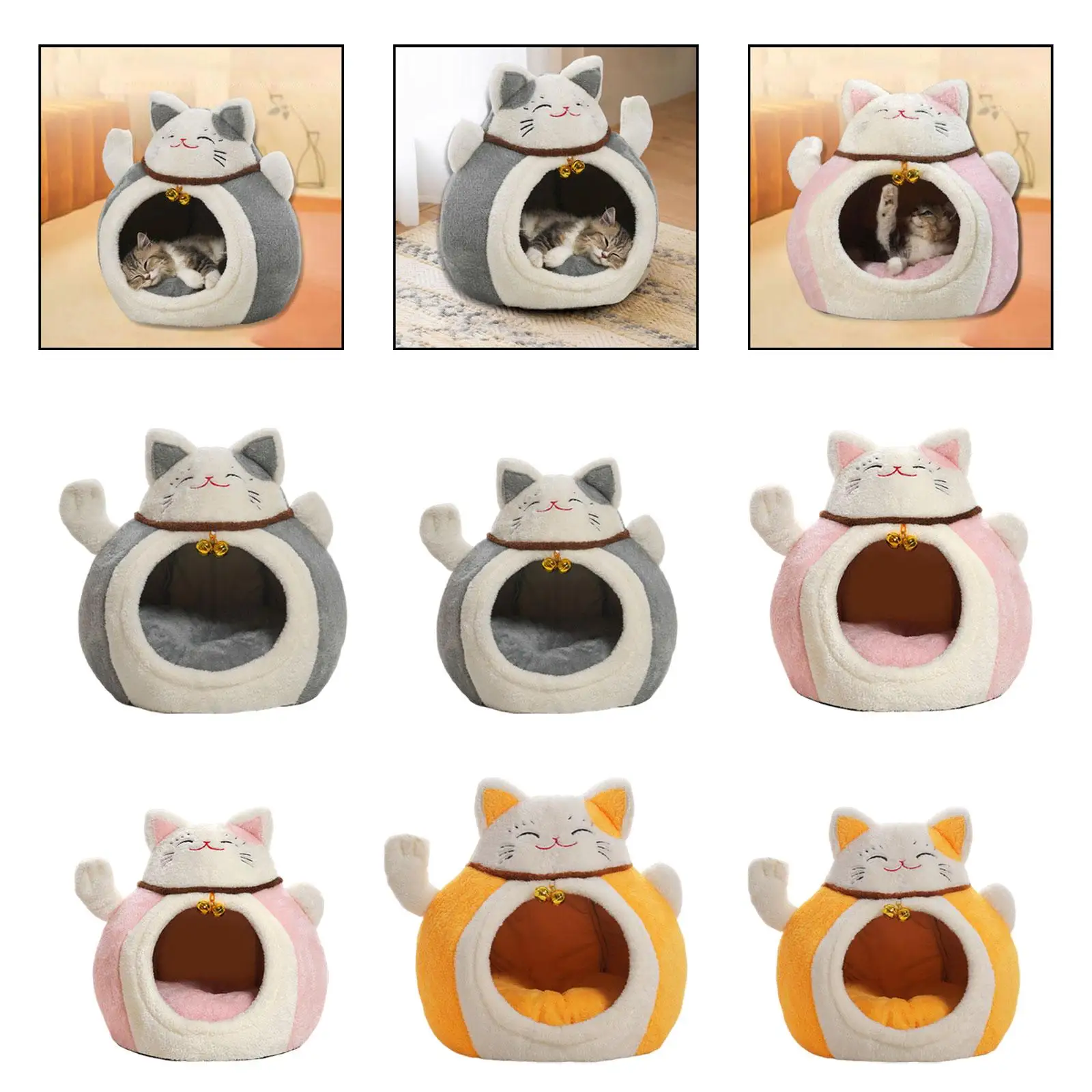 Lucky Cat Pet House Pet Bed Gifts Soft Accessory Warm PP Cottons Anti Slip Bottom Convenient Versatile with Shelter