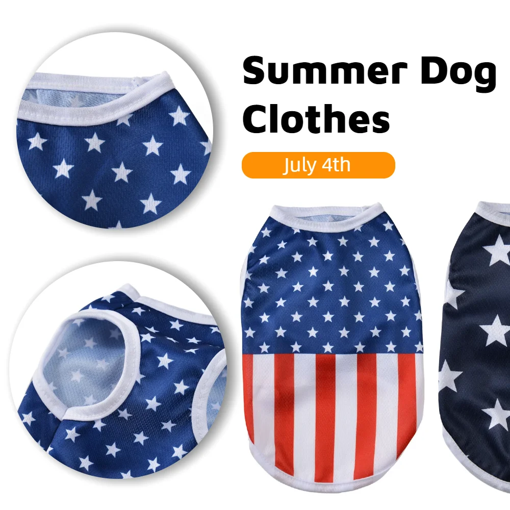Ropa de verano para perros pequeños, medianos, gatos, Día de la independencia, 4 de julio, camiseta suave para mascotas, chaleco transpirable, ropa fresca para cachorros, Bulldog - imagen 2