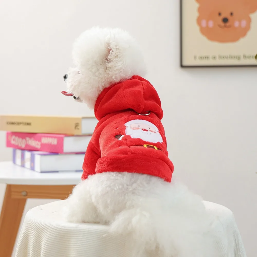 Sudadera con capucha de otoño/invierno para mascotas, abrigo de Papá Noel para perros pequeños/gatos, abrigo cálido de Navidad, ropa roja de Año Nuevo, ropa para cachorros