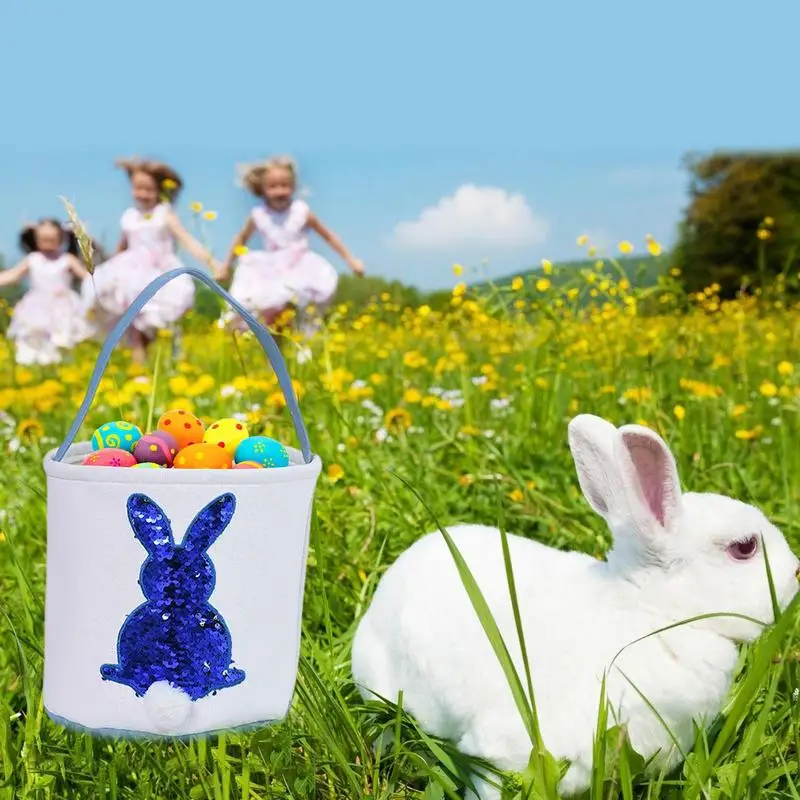 Bolsa de cesta de caza de huevos de pascua, bolsa bonita de cesta de pascua, bolsas de regalo de huevo de conejo para caza de huevos de pascua, suministros de recuerdo de fiesta portátiles - imagen 5