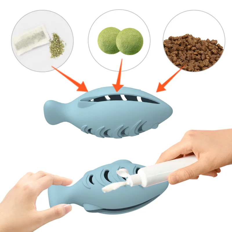 Juguete interactivo de silicona para gatos, pez, juguetes para mascotas, limpieza de dientes de gatito, comida para fugas, juguetes para masticar, almacenamiento de alimentos, suministros para mascotas - imagen 5