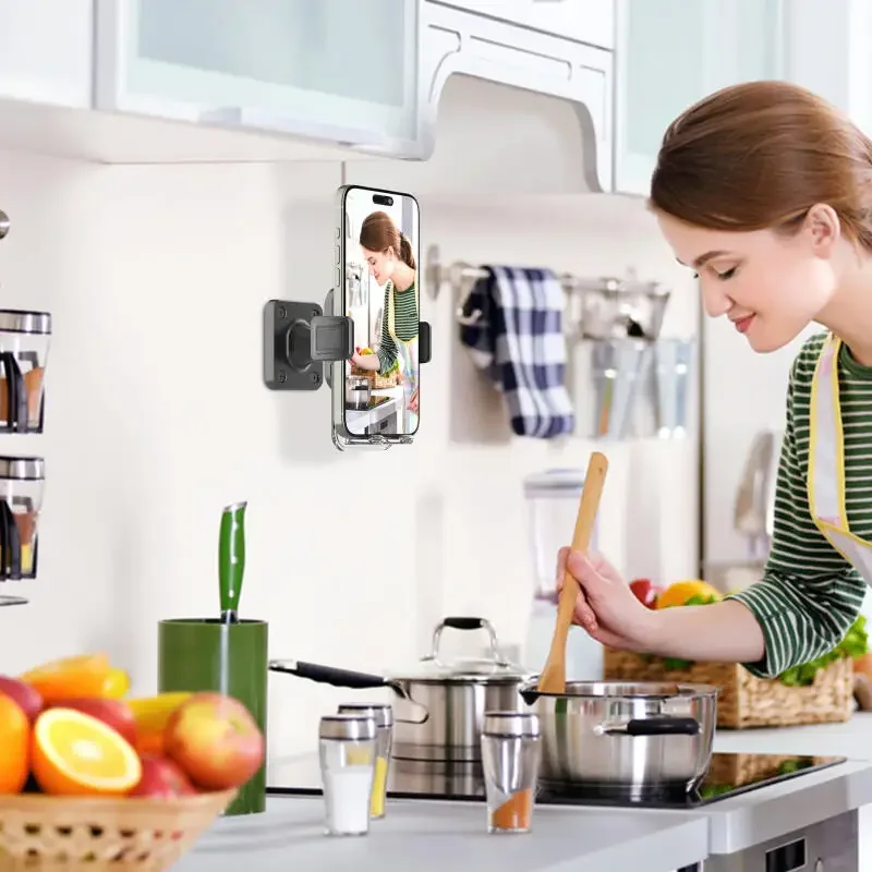 Orificios de perforación Soporte multifuncional de pared para cocina, montado en la pared, fabricado en cemento y madera, para teléfonos móviles - imagen 5