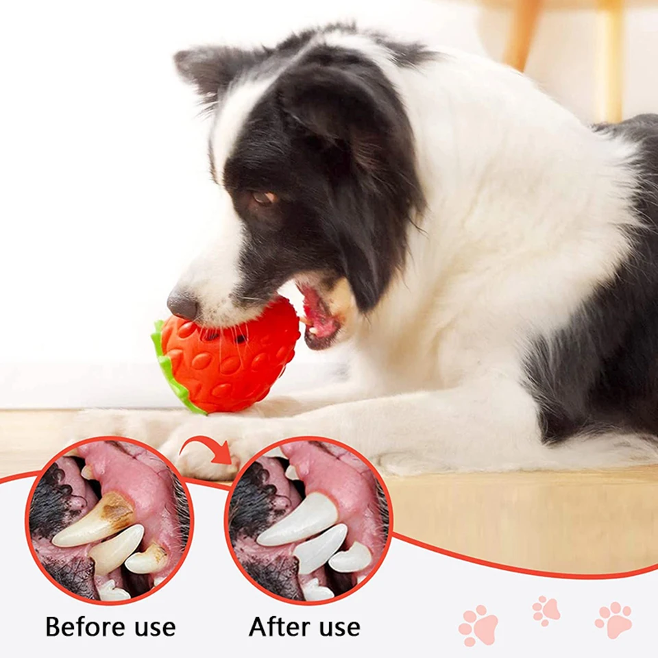 Juguetes para masticar para perros, juguete de goma con forma de fresa para fugas de comida, dispensador de comida duradero y ecológico, juguete para perros - imagen 4