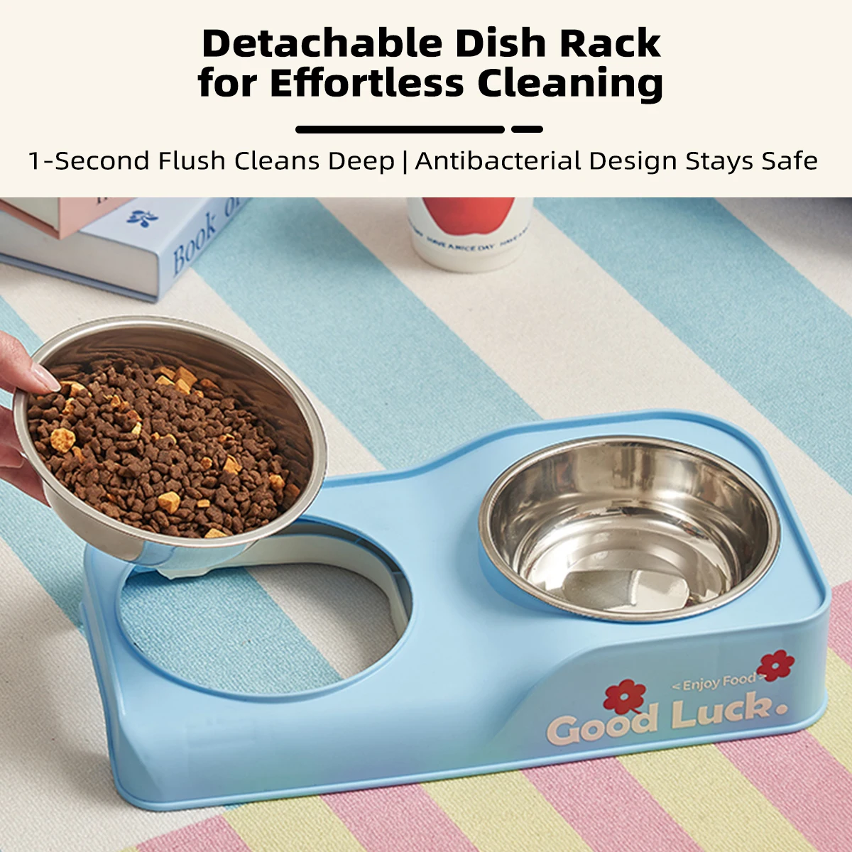 Un cuenco antideslizante para mascotas con diseño alto-bajo y personalidad de Color dopamina, plato de alimentación para perros y gatos para perros medianos a pequeños - imagen 3