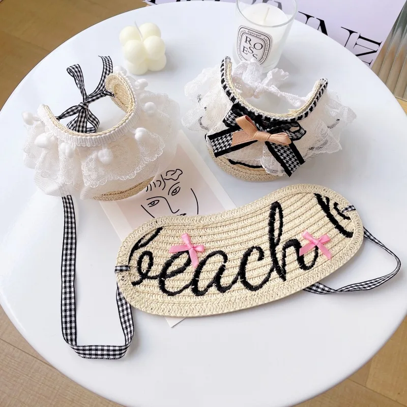 Sombrero de encaje para gato/perro de primavera para mascotas, sombrero protector solar tejido, sombrero protector solar, decoración, accesorios para fotos, cachorro para perros pequeños - imagen 3