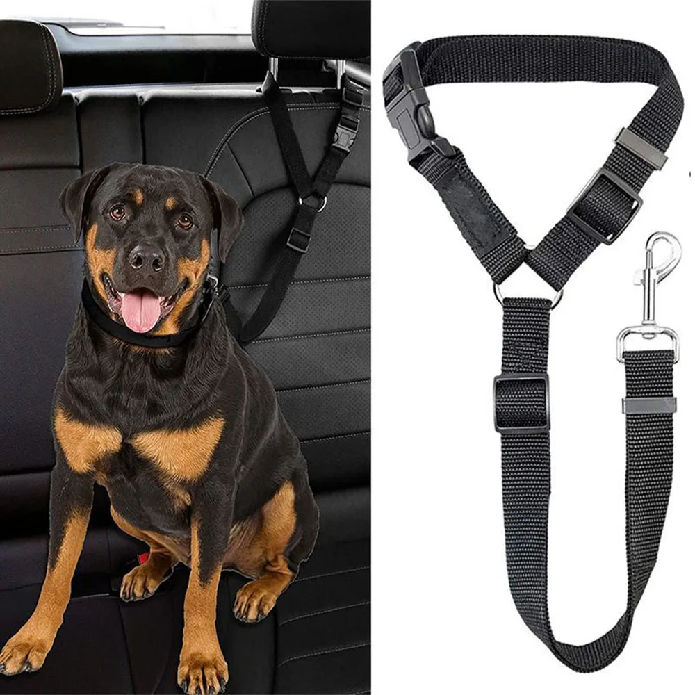 Correa de seguridad para perros dos en uno, cinturón de seguridad para coche para mascotas, correa para perros, cinturón de seguridad para asiento trasero, arnés ajustable para perros, Collar, accesorios para mascotas