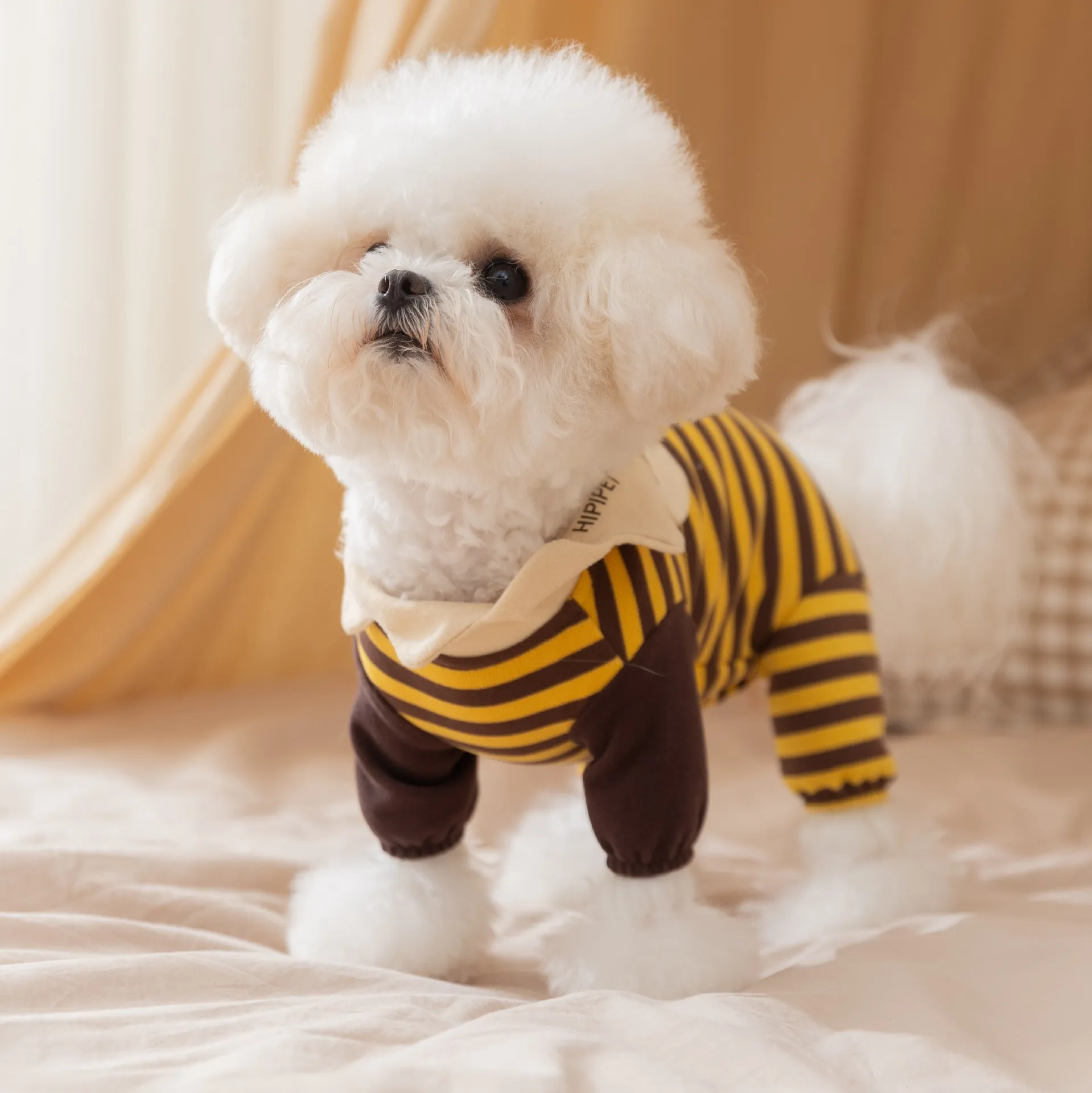 Mono a rayas de otoño e invierno para mascotas, abrigo Base para el vientre, abrigo Base de cuatro patas, pijamas para mascotas, ropa para cachorros - imagen 3