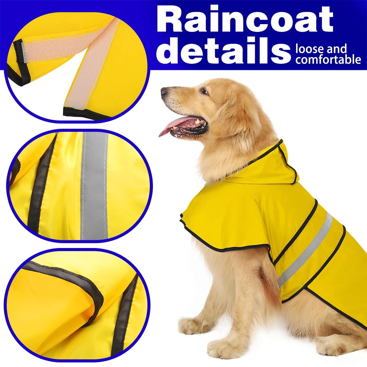 Poncho impermeable con capucha para perros: chaqueta impermeable reflectante ajustable para perros pequeños, medianos y grandes - imagen 4