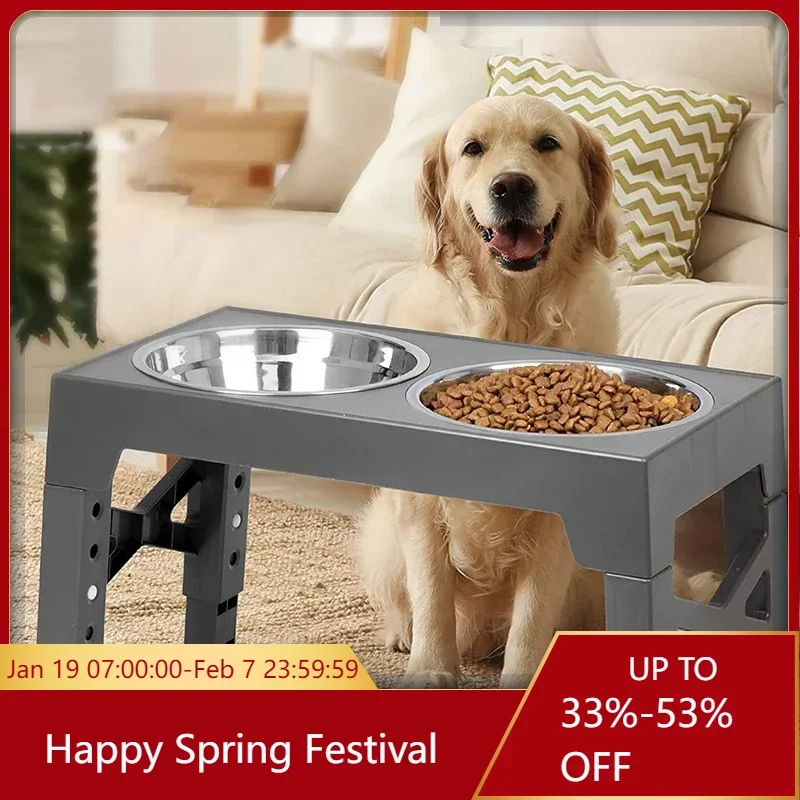Cuencos elevados para perros, soporte plegable de altura ajustable, alimentador para mascotas, cuencos de alimentación lenta, estante de diferentes alturas, mesa de cubiertos para mascotas