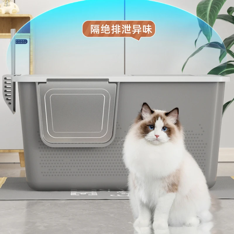 Arenero cerrado jumbo para gatos – Antisalpicaduras y todo en uno - imagen 5