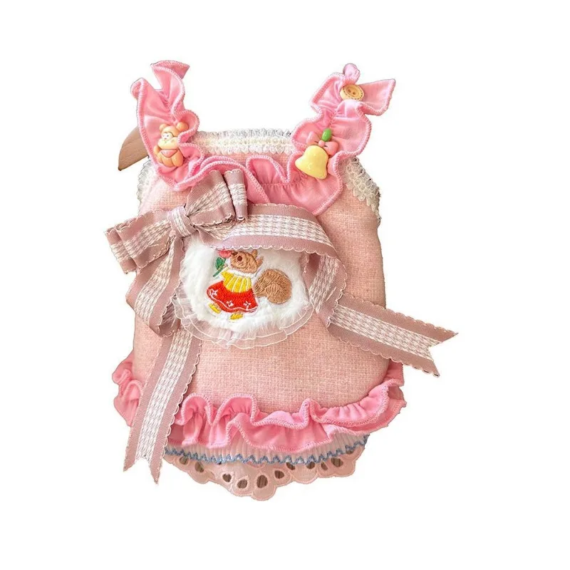 Vestido rosa de otoño/invierno con lazo para cachorros Yorkshire - imagen 5