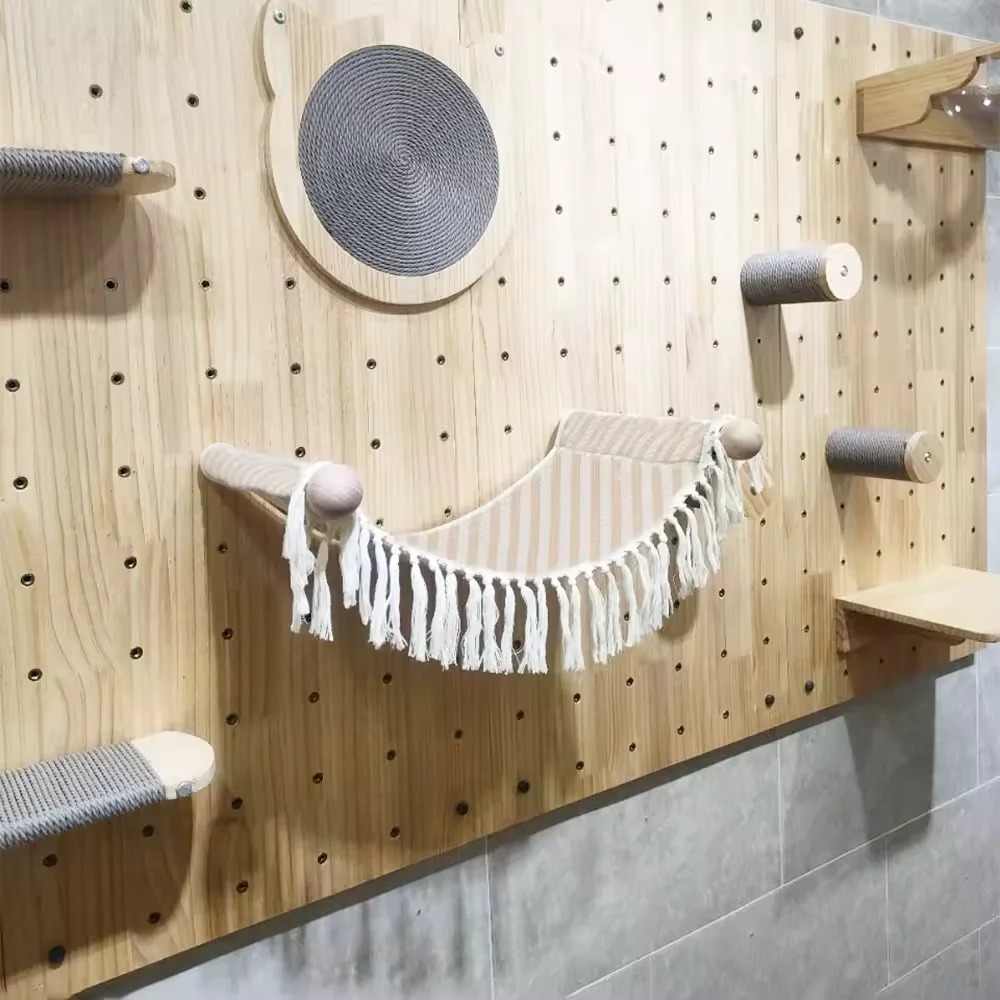Cuerda de escalada para gatos, estante para cuencos de madera maciza, escalera para gatos de tres cuencos, plataforma de observación cómoda, nido de Luna para gatitos durmiendo - imagen 2