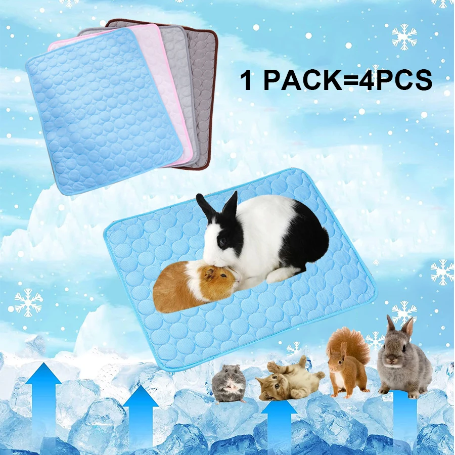 4 Uds. Estera autoenfriante, almohadillas refrescantes lavables para mascotas, manta, estera para perrera para dormir, alfombrilla para dormir de seda helada para animales pequeños