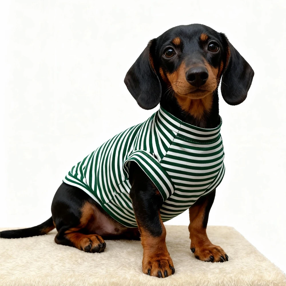 Camiseta de manga corta de algodón a rayas para perros pequeños Wiener, sudadera cálida para perros en miniatura, mono suave para perros de tejón