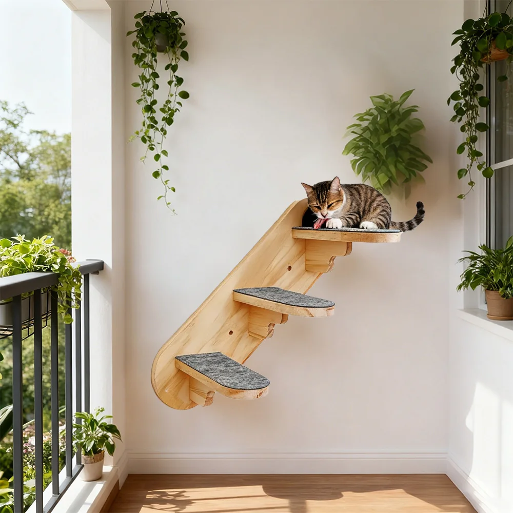Hamaca para gatos, estante montado en la pared con escaleras para gatos, estantes y perchas de pared para gatos, para dormir, jugar, escalar y descansar - imagen 3