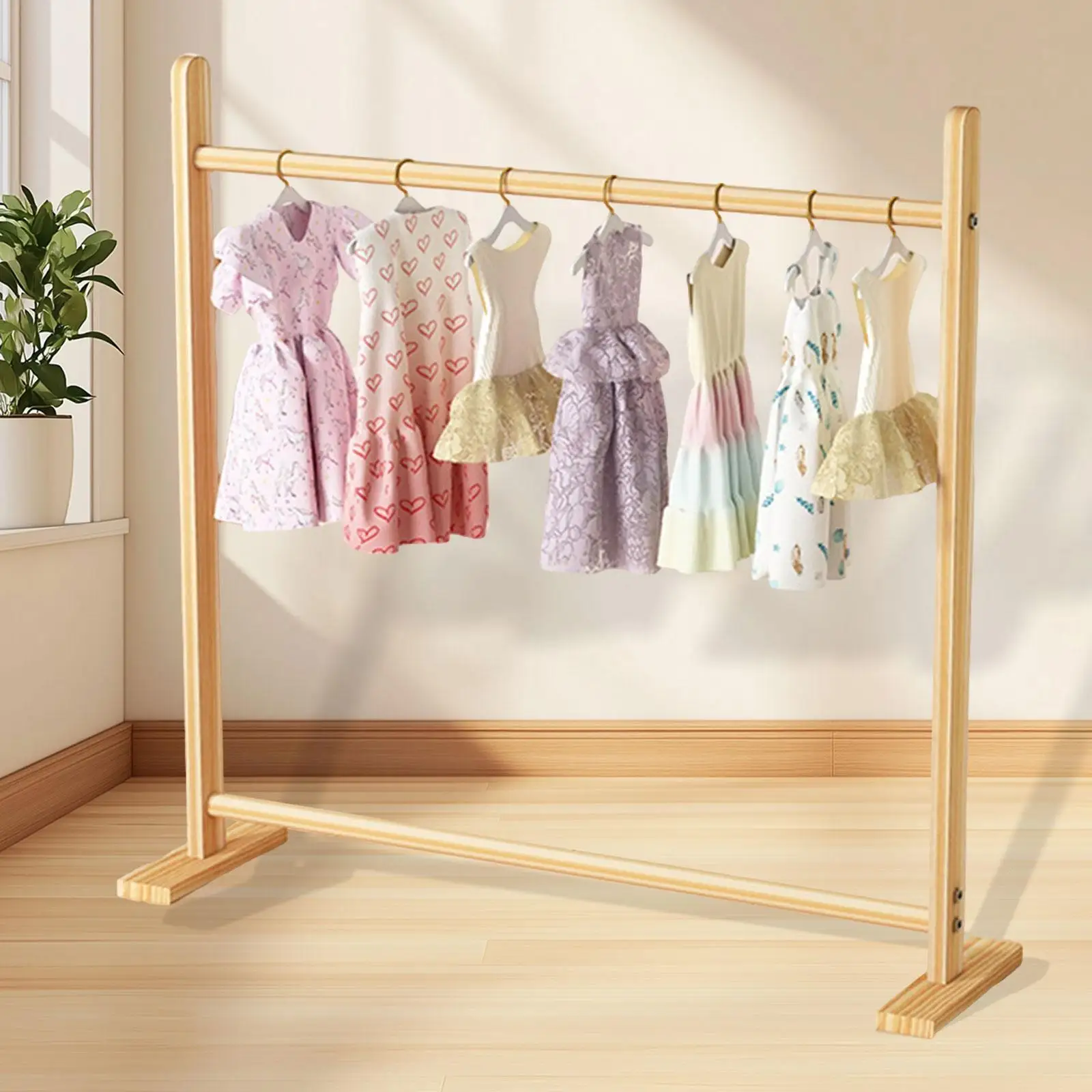 Pet Clothing Rack Stable Hanging Clothes Storage Organizer Multifunctional Wooden Portable Pet Hanger for Dogs Cats Hats Bedroom