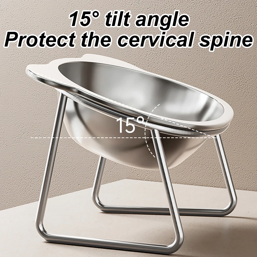 Cuenco para gatos de acero inoxidable, diseño de soporte elevado con llantas inclinadas para una protección mejorada del cuello, plato de alimentación duradero para mascotas