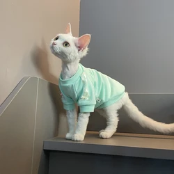 Camiseta verde claro de algodón para gatos Devon Curly y Esfinge