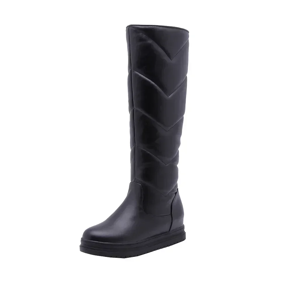 Botas hasta la rodilla de felpa cálidas para mujer, cómodas botas de nieve de tacón plano, sin cordones, con plataforma, Botas Largas, color negro, rosa y blanco, invierno, 2022 - imagen 3