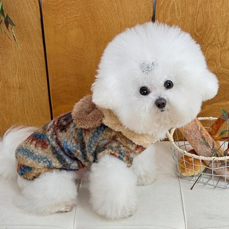 Lindo oso mascota Otoño/Invierno cuello de encaje suéter de Navidad Otoño/Invierno cálido grueso gato Teddy abrigo ropa de cachorro para perros pequeños