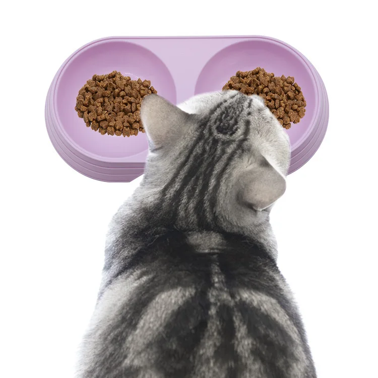 Cuencos dobles para mascotas, cuenco de arroz para perros y gatos de Color macarrón, lavabo de comida, agua potable gruesa antideslizante para el hogar, dos en uno - imagen 5