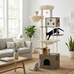 Torre rascador de madera para gatos con sisal y hamaca