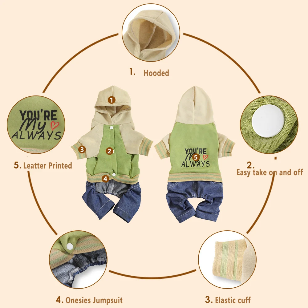 Girl Dog Clothes for Small Dogs Cute Doggie Hooded Pullovers Fashion Letters Puppy Pajamas Soft 4 Legged Jumpsuit Pet Tracksuit - imagen 5