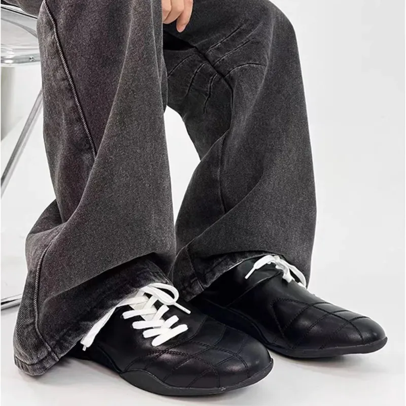 2025 Zapatillas de deporte informales negras estilo fútbol para mujer, zapatos planos con cordones elegantes, zapatos cómodos para caminar, zapatillas deportivas para mujer de alta calidad - imagen 2