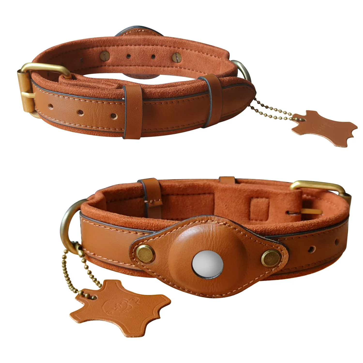 Collar de cuero acolchado para perros con soporte AirTag - imagen 3