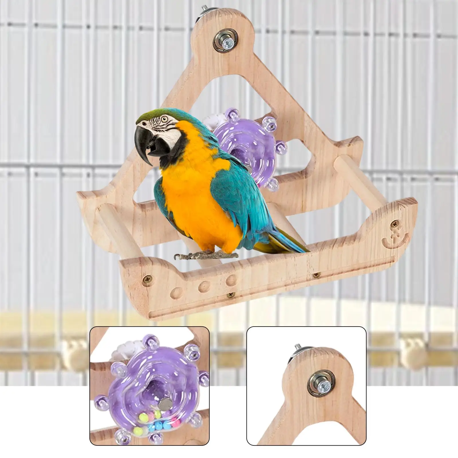 Percha para pájaros, decoración de juguete, rueda de ejercicio de madera, accesorios para jaula de pájaros, juguete de enriquecimiento de aves, juguete mecedor para periquitos Conures - imagen 3