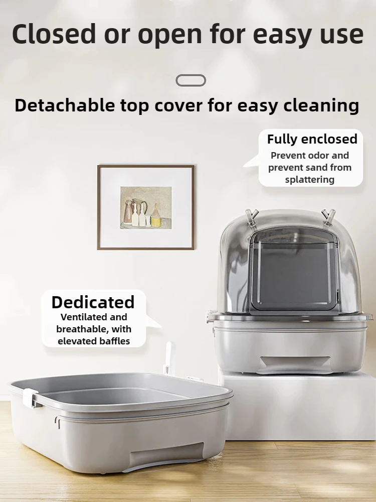 Caja de arena para gatos completamente cerrada, estilo cajonera grande, tapa abatible, inodoro para gatos, inodoro para entrenamiento de gatitos a prueba de olores, suministros para mascotas - imagen 4